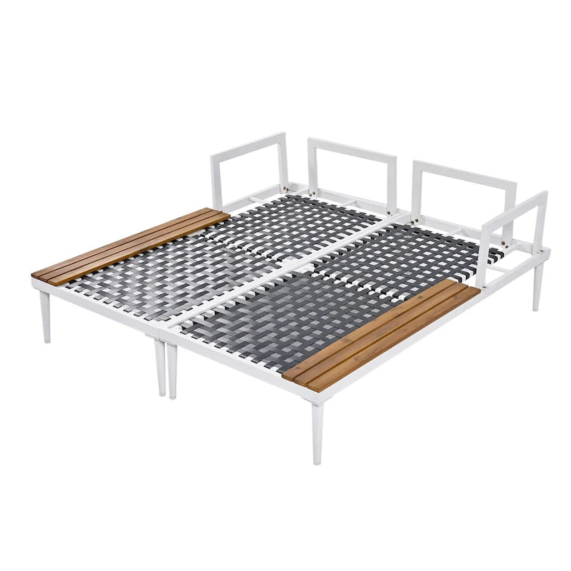 Chaise longue de jardin en métal, lit de repos extérieur 2 en 1 rembourré, chaise longue de jardin, chaise longue de piscine