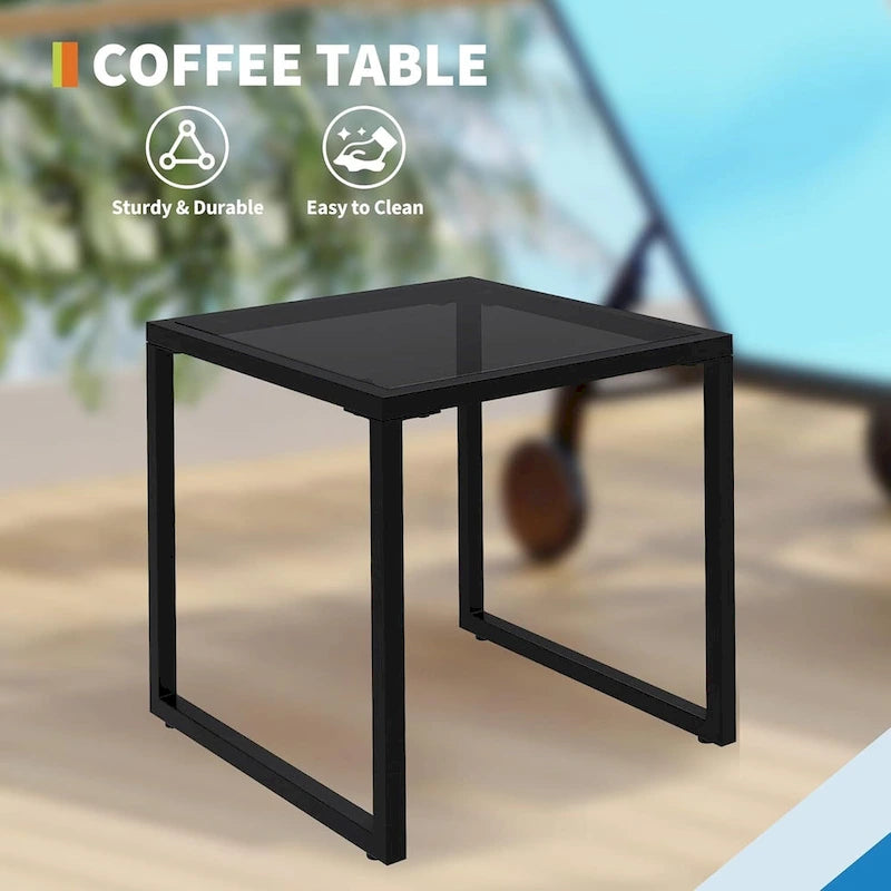 Lot de 3 Chaises Longues de Jardin avec Table d'appoint, Chaises Longues de Piscine à Dossier Réglable avec Roues