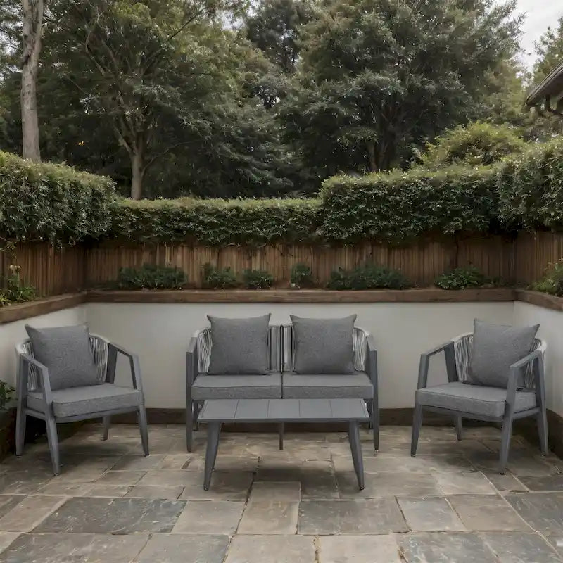 Chaises d'extérieur en métal avec table en fer pour terrasses (Lot de 4)