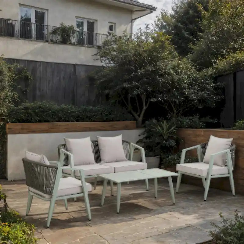Chaises d'extérieur en métal avec table en fer pour terrasses (Lot de 4)