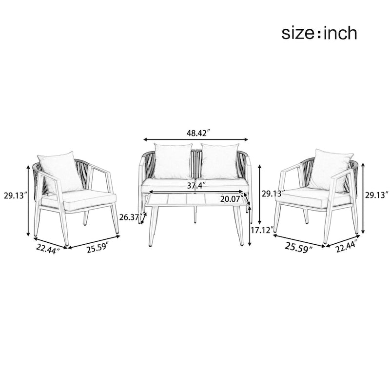 Chaises d'extérieur en métal avec table en fer pour terrasses (Lot de 4)