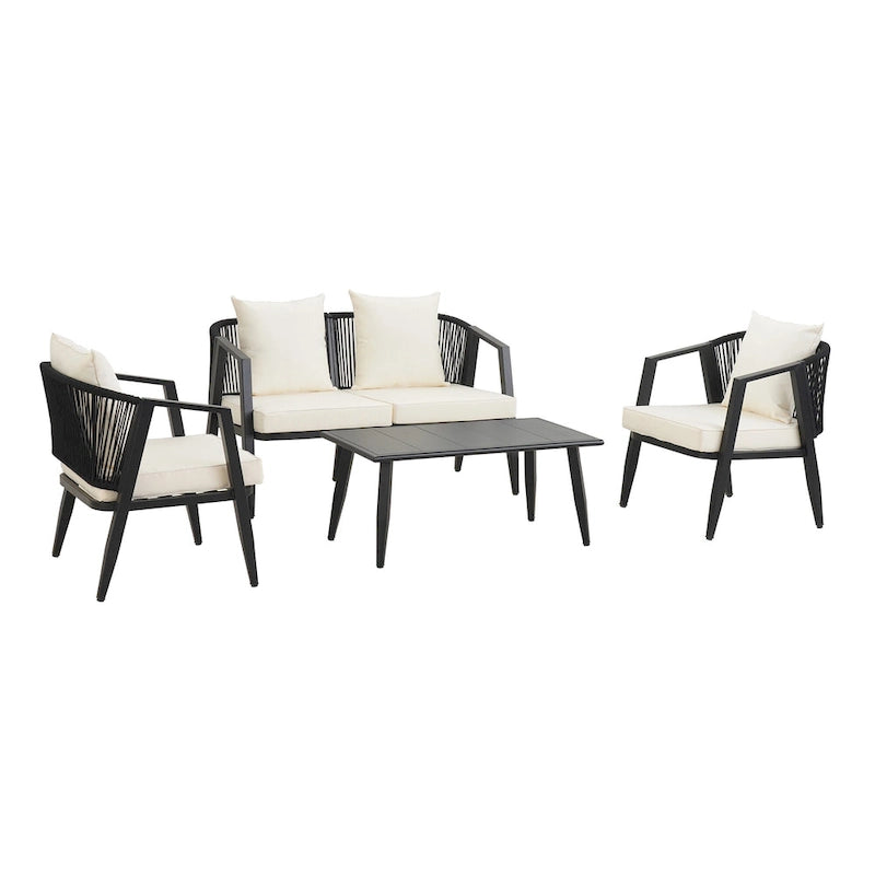 Chaises d'extérieur en métal avec table en fer pour terrasses (Lot de 4)