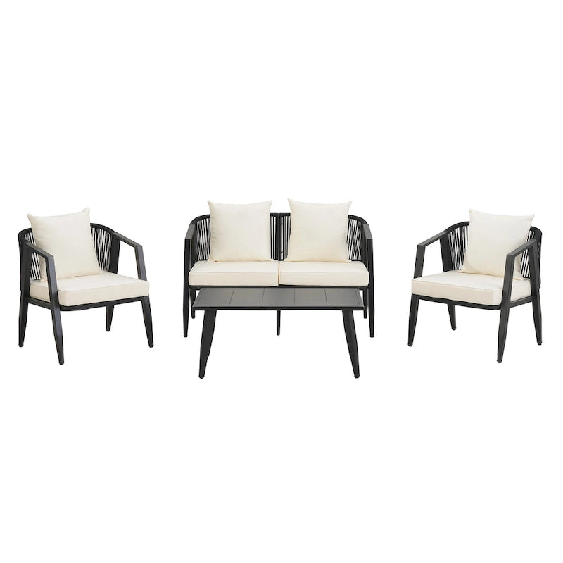 Chaises d'extérieur en métal avec table en fer pour terrasses (Lot de 4)