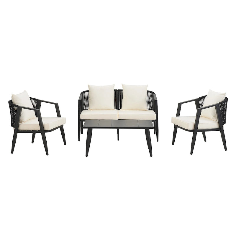 Chaises d'extérieur en métal avec table en fer pour terrasses (Lot de 4)
