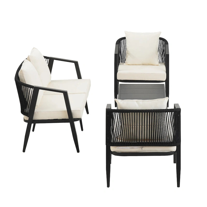 Chaises d'extérieur en métal avec table en fer pour terrasses (Lot de 4)