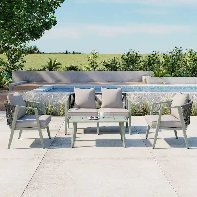 Chaises d'extérieur en métal avec table en fer pour terrasses (Lot de 4)