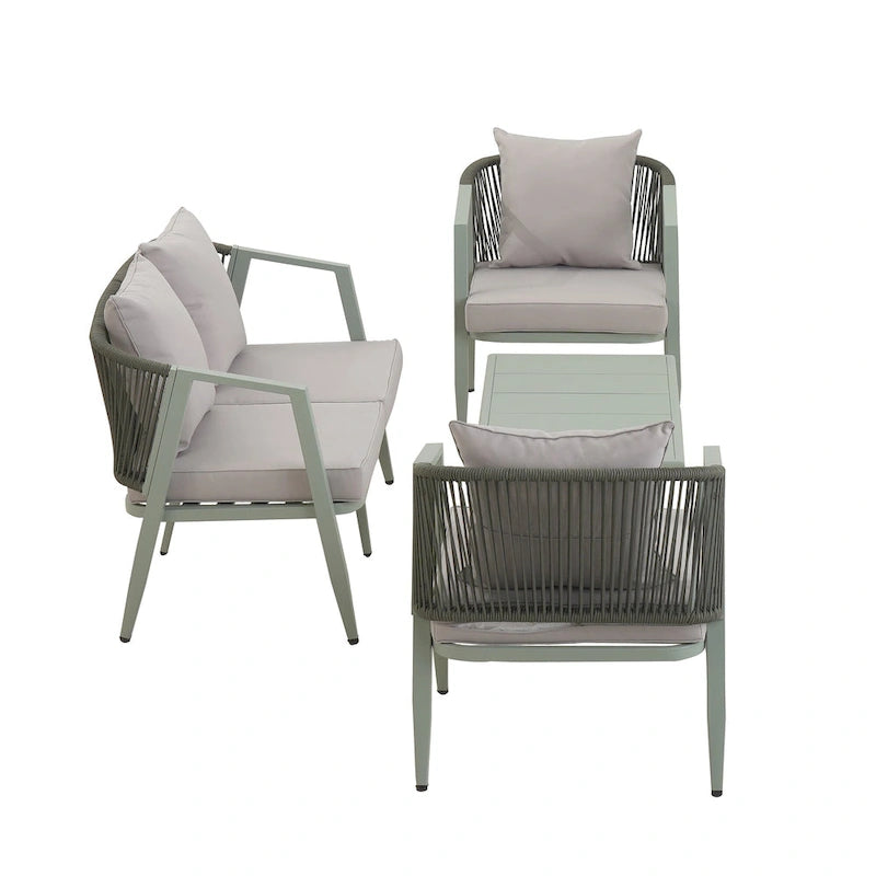 Chaises d'extérieur en métal avec table en fer pour terrasses (Lot de 4)