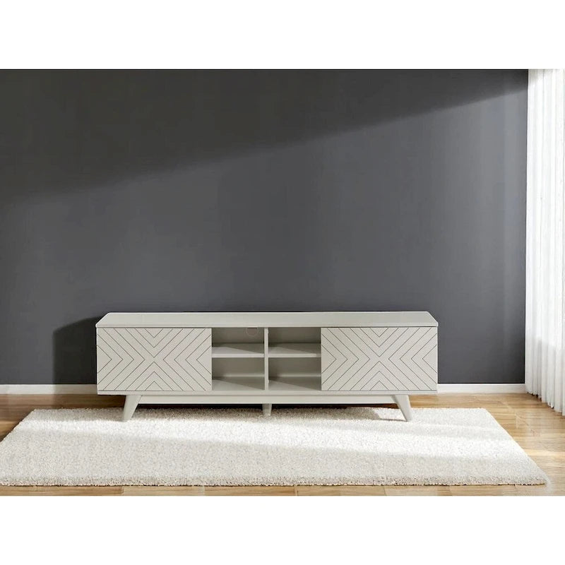 Meuble TV moderne Lucina avec armoire à 2 portes et 4 étagères ouvertes, meuble de divertissement pour salon