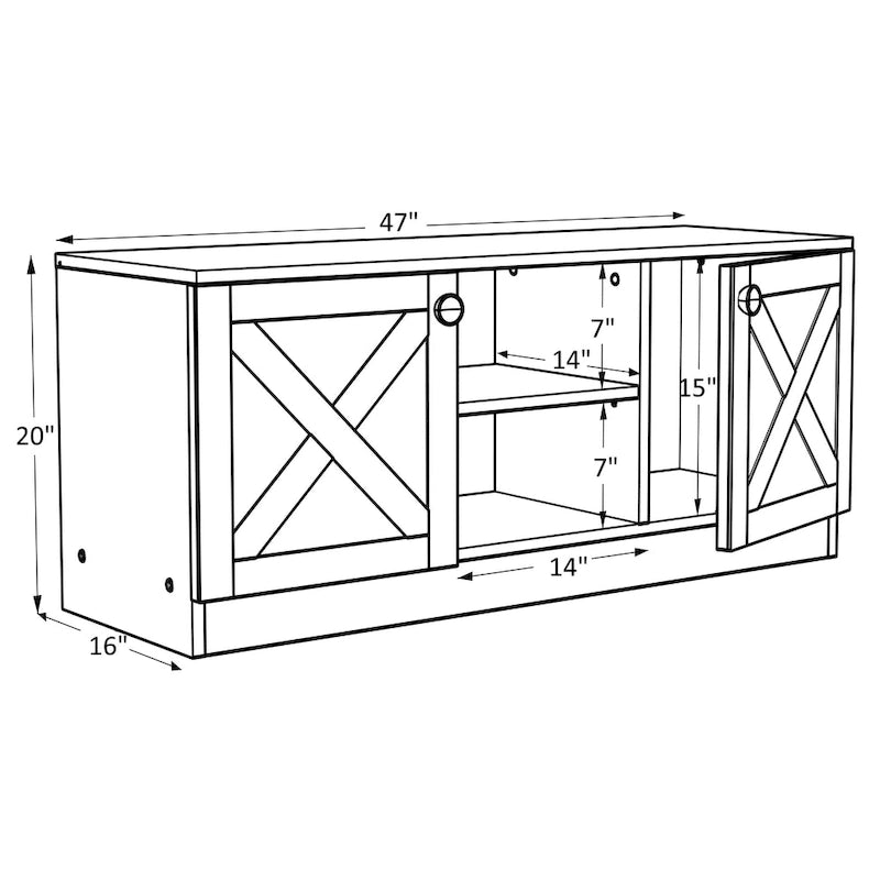 Meuble TV moderne Conte avec 2 portes de rangement, finition bois, centre de divertissement pour salon