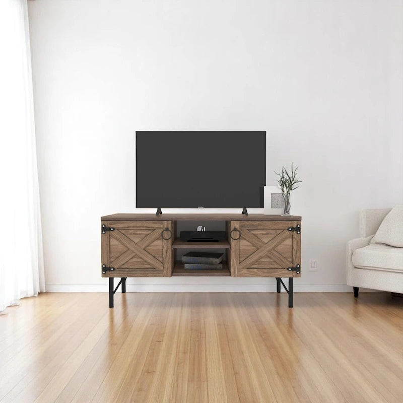 Meuble TV moderne Lila avec 2 portes et rangements, centre de divertissement pour salon