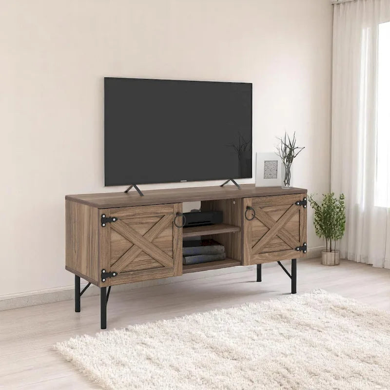 Meuble TV moderne Lila avec 2 portes et rangements, centre de divertissement pour salon