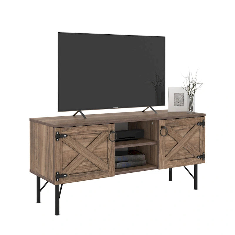Meuble TV moderne Lila avec 2 portes et rangements, centre de divertissement pour salon