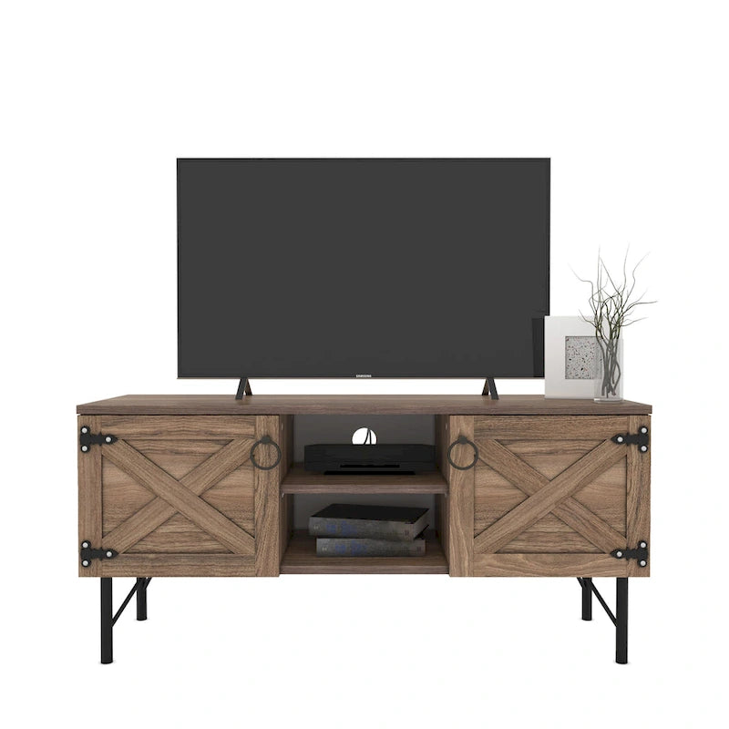 Meuble TV moderne Lila avec 2 portes et rangements, centre de divertissement pour salon