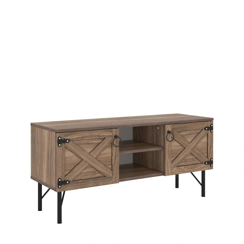 Meuble TV moderne Lila avec 2 portes et rangements, centre de divertissement pour salon