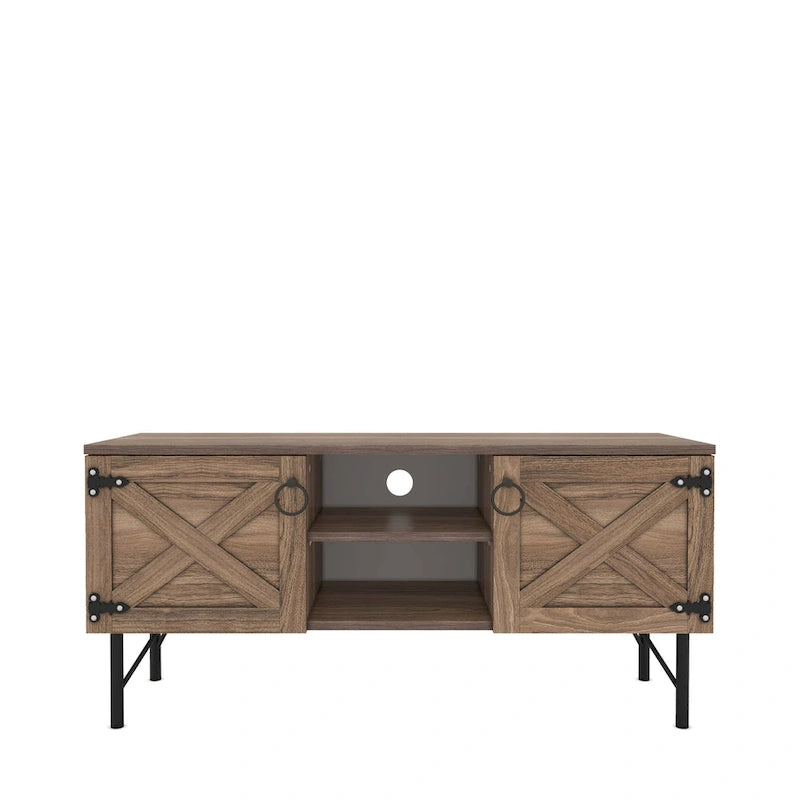 Meuble TV moderne Lila avec 2 portes et rangements, centre de divertissement pour salon