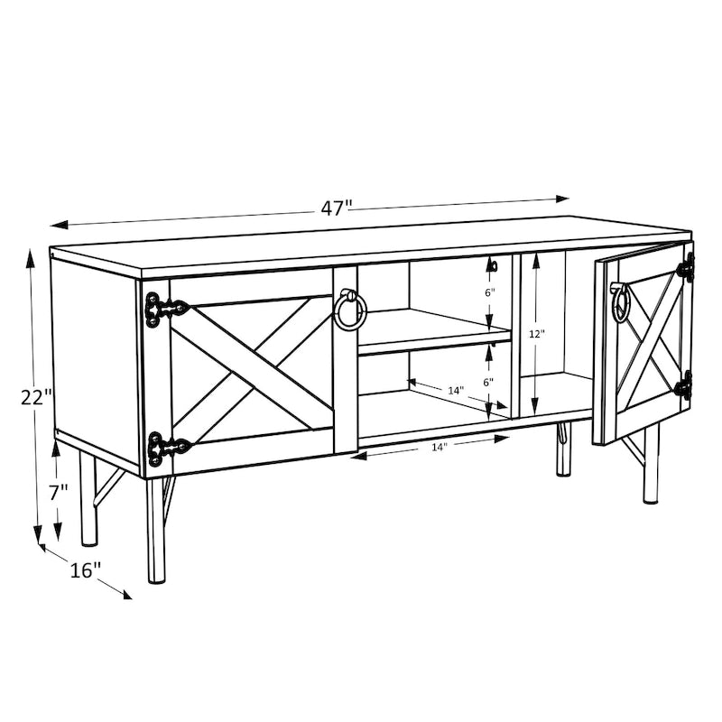 Meuble TV moderne Lila avec 2 portes et rangements, centre de divertissement pour salon