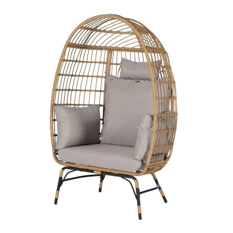 Fauteuil œuf de luxe toutes saisons, grand fauteuil suspendu en rotin pour patio, balcon et jardin, 6 coussins épais résistants à la décoloration