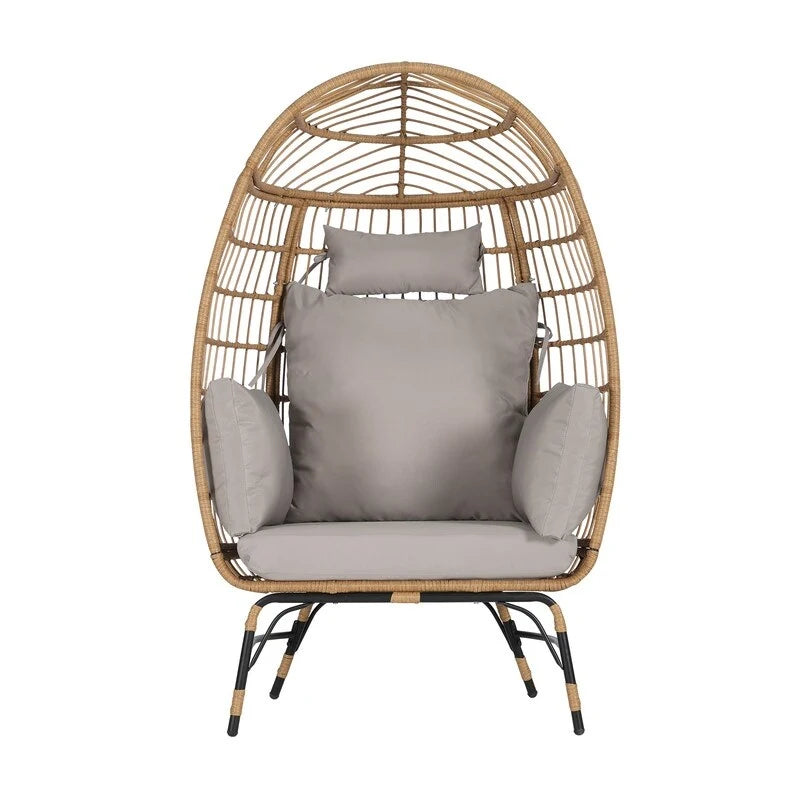 Fauteuil œuf de luxe toutes saisons, grand fauteuil suspendu en rotin pour patio, balcon et jardin, 6 coussins épais résistants à la décoloration