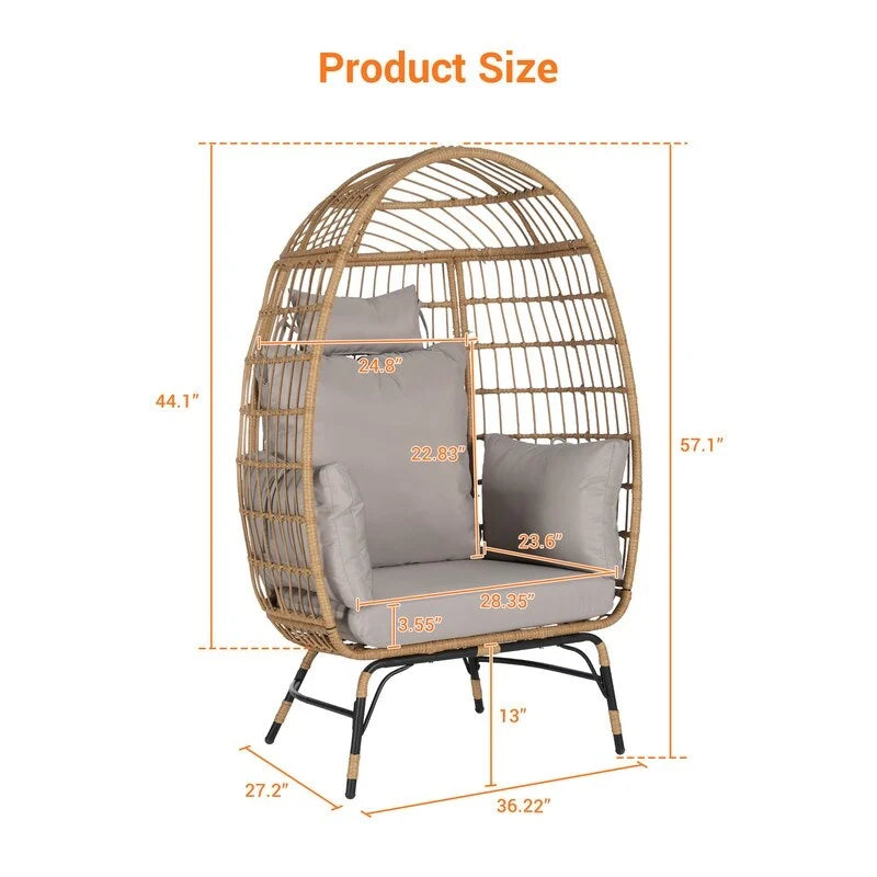 Fauteuil œuf de luxe toutes saisons, grand fauteuil suspendu en rotin pour patio, balcon et jardin, 6 coussins épais résistants à la décoloration