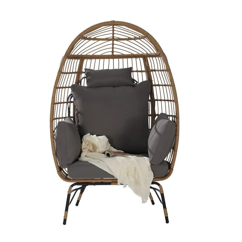 Fauteuil œuf de luxe toutes saisons, grand fauteuil suspendu en rotin pour patio, balcon et jardin, 6 coussins épais résistants à la décoloration