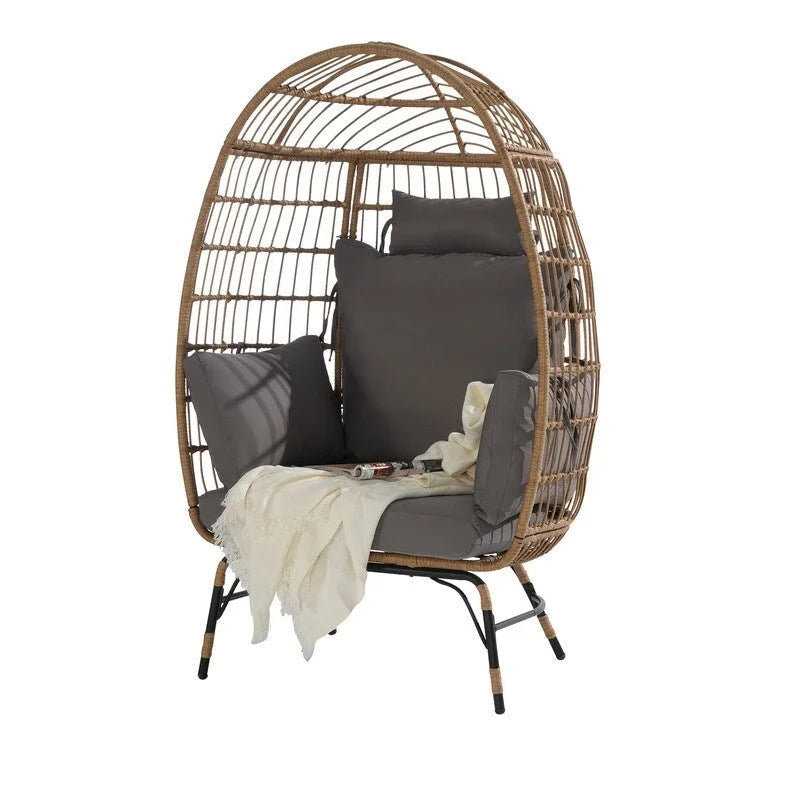 Fauteuil œuf de luxe toutes saisons, grand fauteuil suspendu en rotin pour patio, balcon et jardin, 6 coussins épais résistants à la décoloration