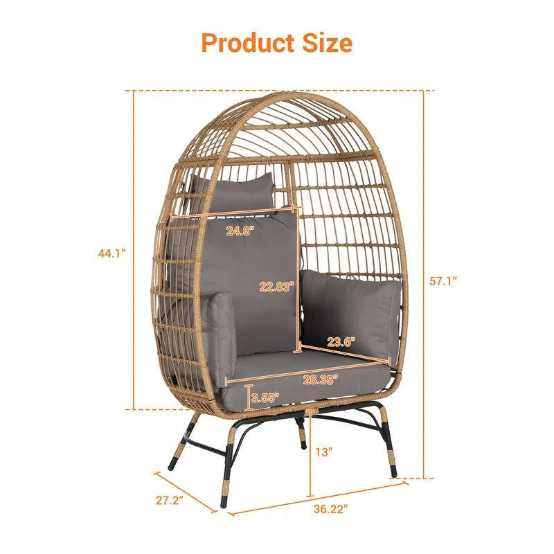 Fauteuil œuf de luxe toutes saisons, grand fauteuil suspendu en rotin pour patio, balcon et jardin, 6 coussins épais résistants à la décoloration