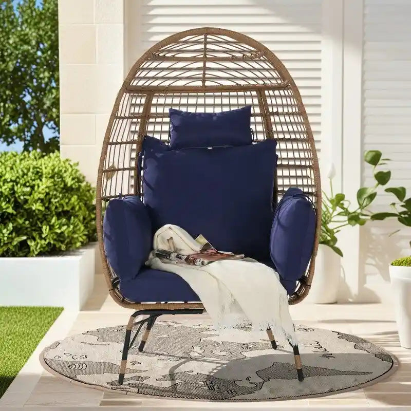 Fauteuil œuf de luxe toutes saisons, grand fauteuil suspendu en rotin pour patio, balcon et jardin, 6 coussins épais résistants à la décoloration