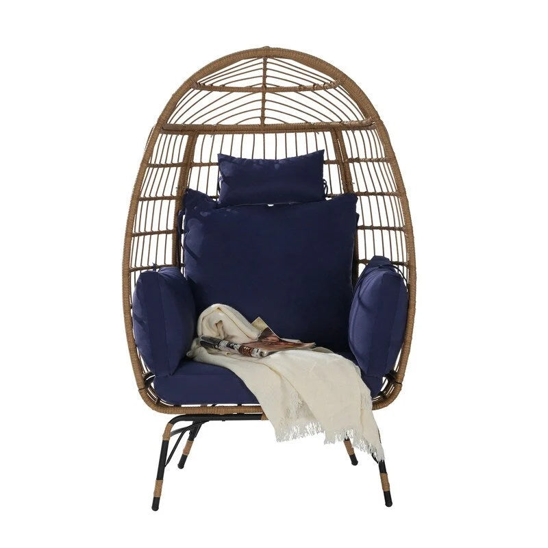 Fauteuil œuf de luxe toutes saisons, grand fauteuil suspendu en rotin pour patio, balcon et jardin, 6 coussins épais résistants à la décoloration