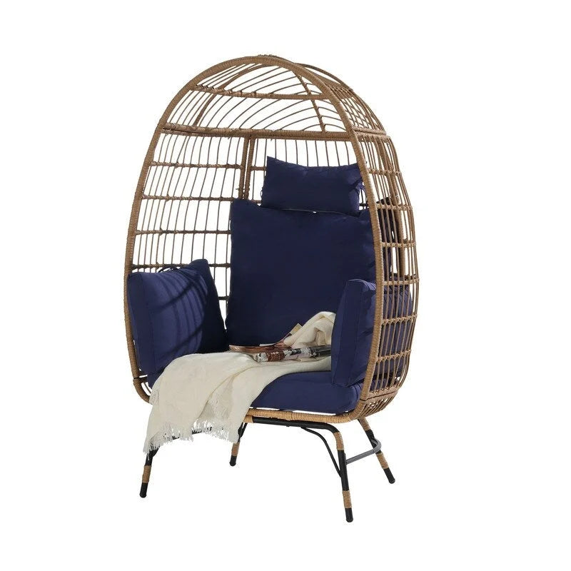 Fauteuil œuf de luxe toutes saisons, grand fauteuil suspendu en rotin pour patio, balcon et jardin, 6 coussins épais résistants à la décoloration