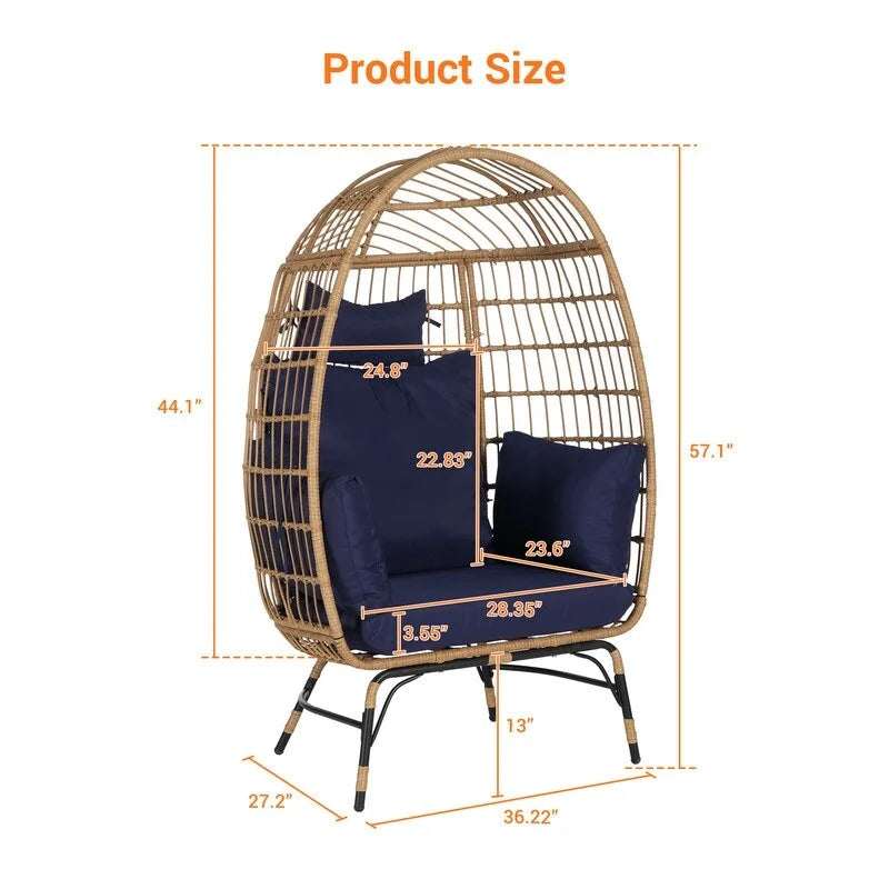 Fauteuil œuf de luxe toutes saisons, grand fauteuil suspendu en rotin pour patio, balcon et jardin, 6 coussins épais résistants à la décoloration