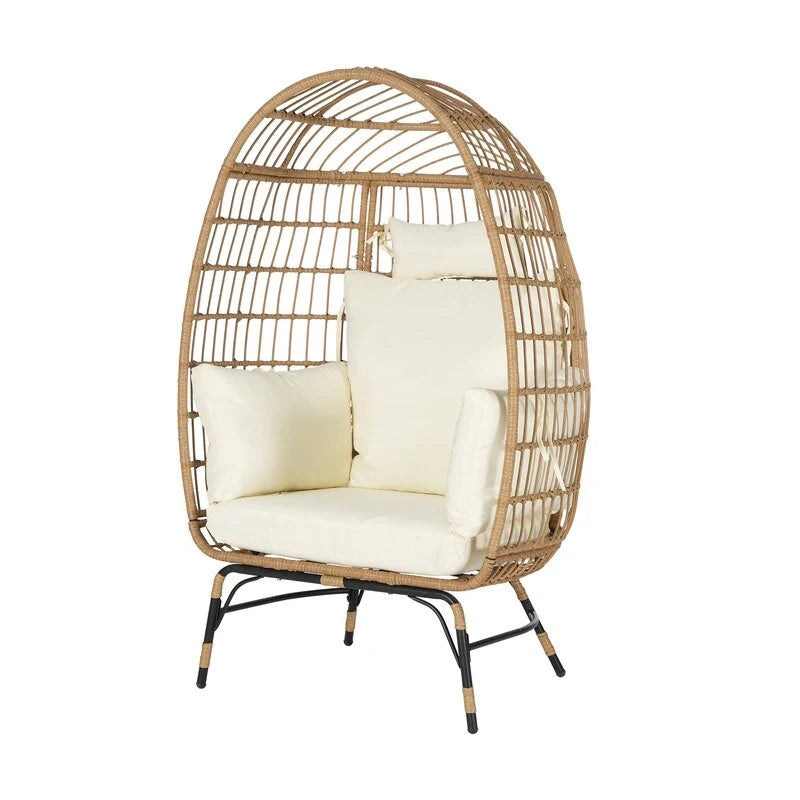 Fauteuil œuf de luxe toutes saisons, grand fauteuil suspendu en rotin pour patio, balcon et jardin, 6 coussins épais résistants à la décoloration