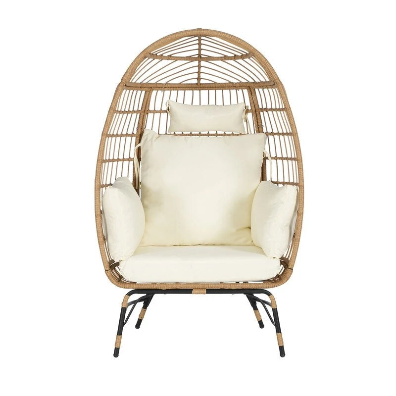 Fauteuil œuf de luxe toutes saisons, grand fauteuil suspendu en rotin pour patio, balcon et jardin, 6 coussins épais résistants à la décoloration