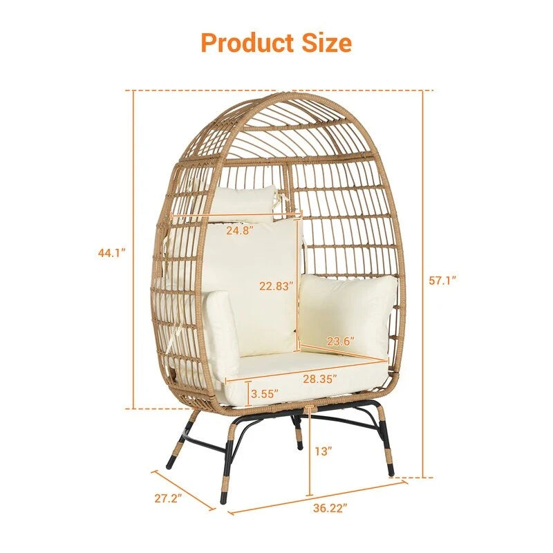 Fauteuil œuf de luxe toutes saisons, grand fauteuil suspendu en rotin pour patio, balcon et jardin, 6 coussins épais résistants à la décoloration