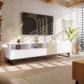 Meuble TV pour téléviseur de 80 pouces avec double espace de rangement, console multimédia, centre de divertissement avec porte abattante
