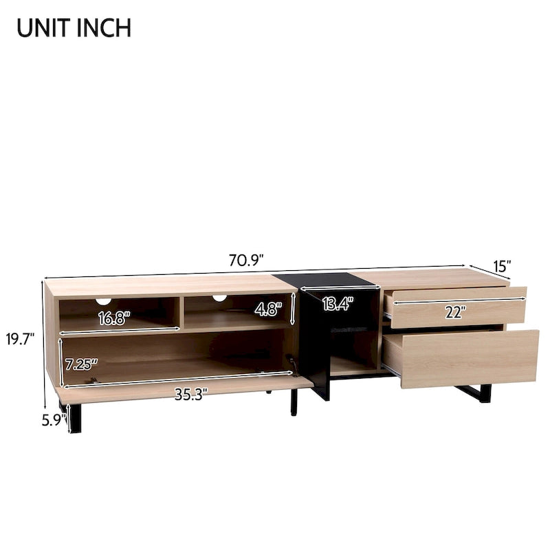 Meuble TV pour téléviseur de 80 pouces avec double espace de rangement, console multimédia, centre de divertissement avec porte abattante