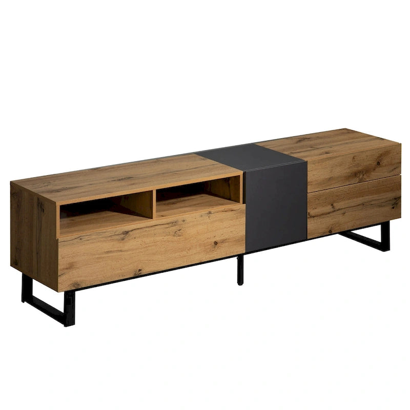 Meuble TV pour téléviseur de 80 pouces avec double espace de rangement, console multimédia, centre de divertissement avec porte abattante