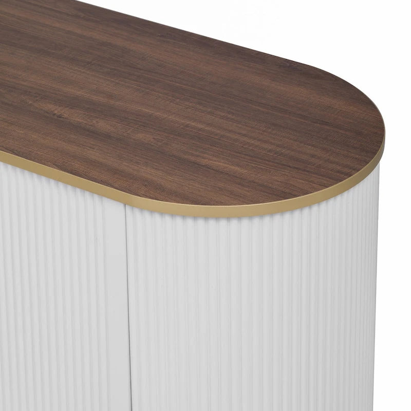 Meuble TV incurvé au sol de 70,8 po avec 3 tiroirs, meuble TV décoratif à 3 portes pour téléviseurs jusqu'à 80 po, console média