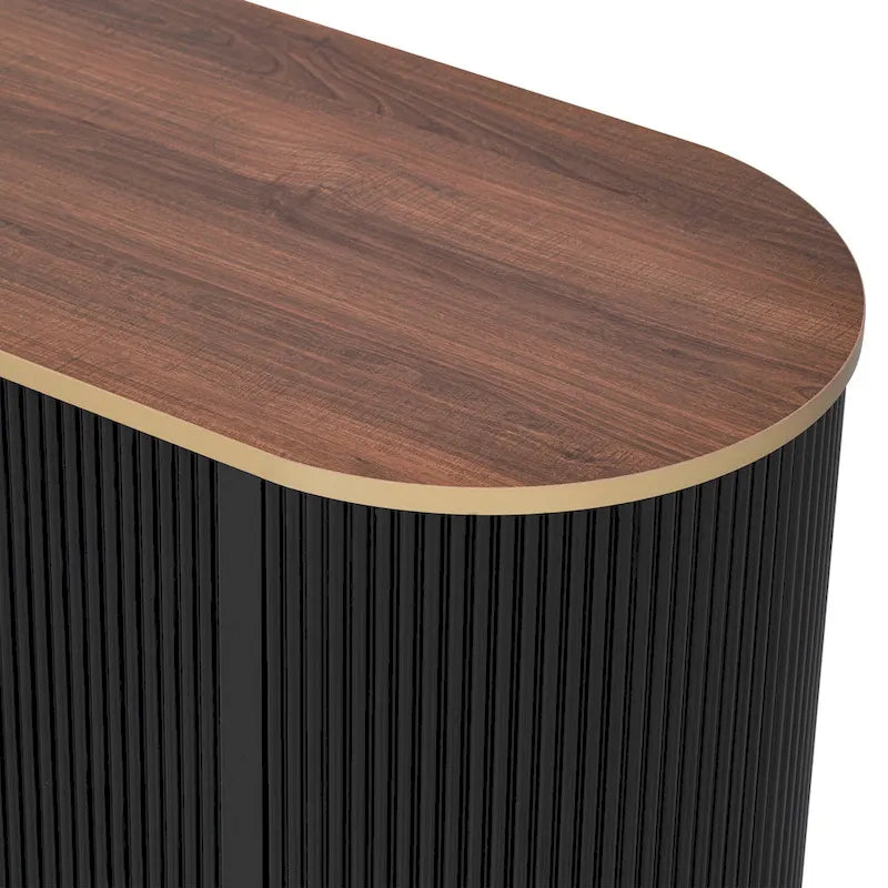 Meuble TV incurvé au sol de 70,8 po avec 3 tiroirs, meuble TV décoratif à 3 portes pour téléviseurs jusqu'à 80 po, console média