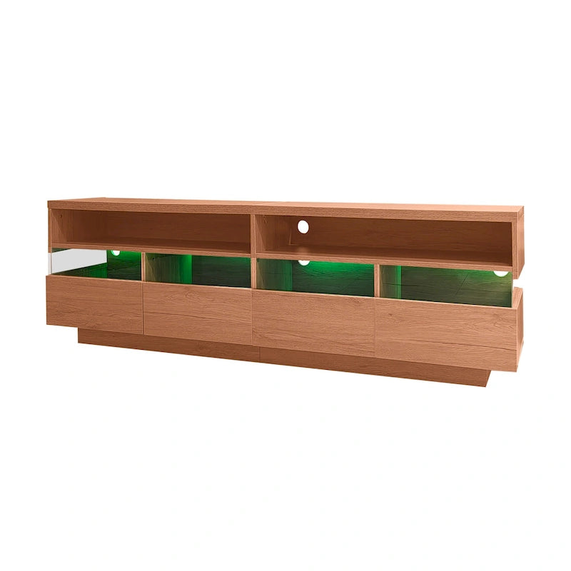 Meuble TV autoportant avec 4 tiroirs, console multimédia avec rangement transparent en acrylique pour téléviseurs jusqu'à 75 pouces