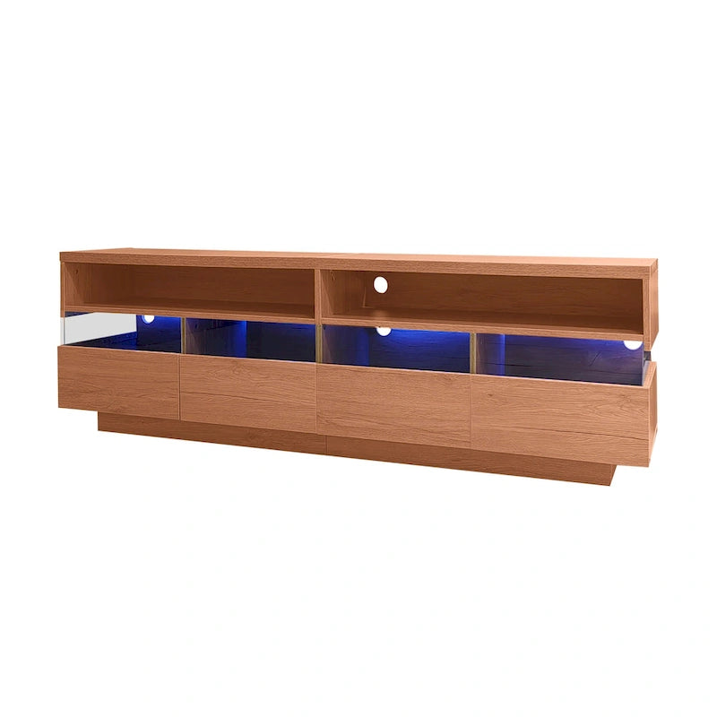 Meuble TV autoportant avec 4 tiroirs, console multimédia avec rangement transparent en acrylique pour téléviseurs jusqu'à 75 pouces