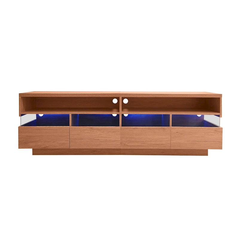Meuble TV autoportant avec 4 tiroirs, console multimédia avec rangement transparent en acrylique pour téléviseurs jusqu'à 75 pouces