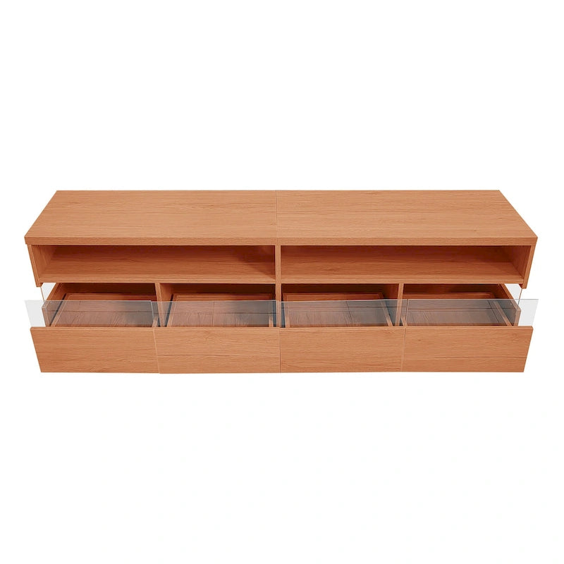 Meuble TV autoportant avec 4 tiroirs, console multimédia avec rangement transparent en acrylique pour téléviseurs jusqu'à 75 pouces