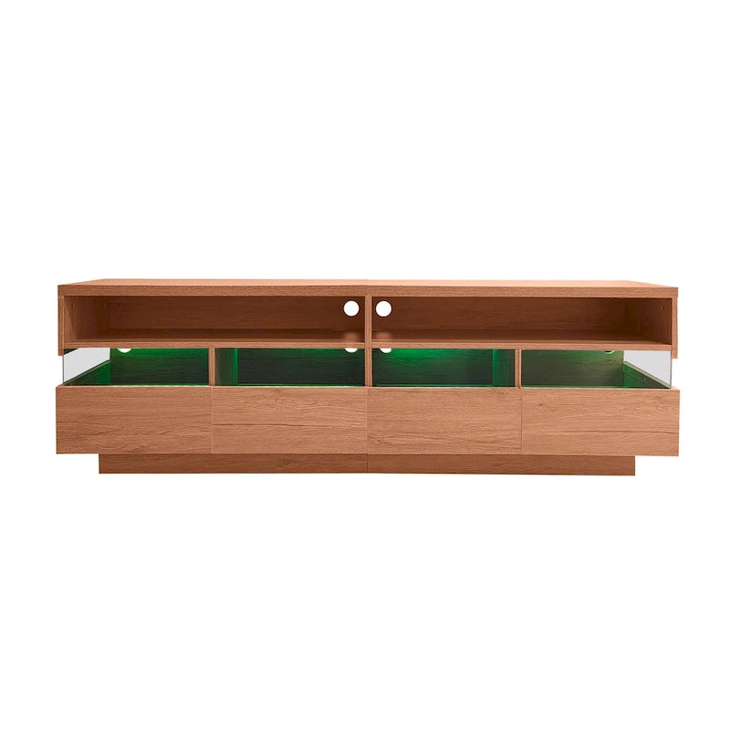 Meuble TV autoportant avec 4 tiroirs, console multimédia avec rangement transparent en acrylique pour téléviseurs jusqu'à 75 pouces