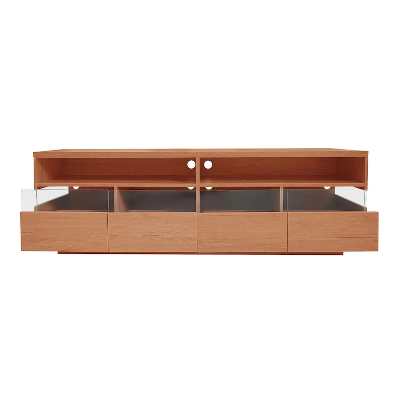 Meuble TV autoportant avec 4 tiroirs, console multimédia avec rangement transparent en acrylique pour téléviseurs jusqu'à 75 pouces