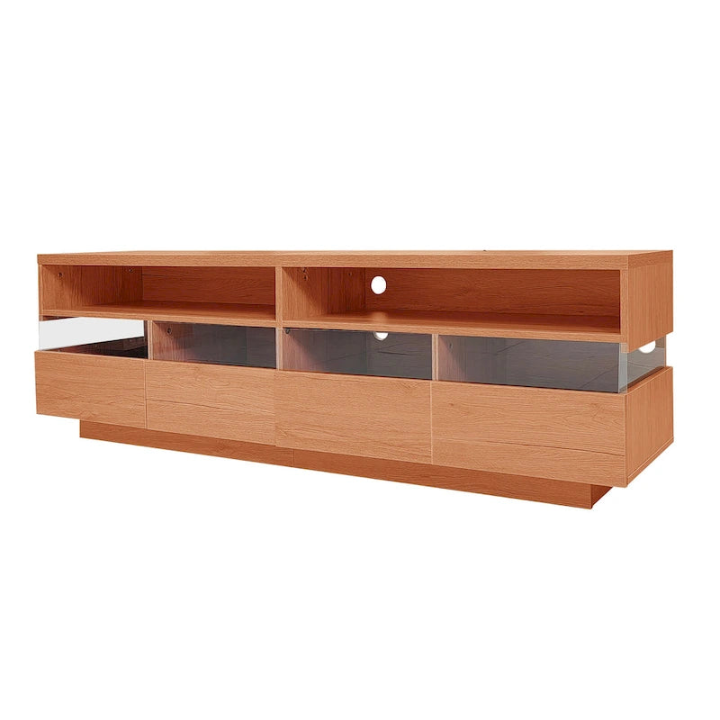 Meuble TV autoportant avec 4 tiroirs, console multimédia avec rangement transparent en acrylique pour téléviseurs jusqu'à 75 pouces