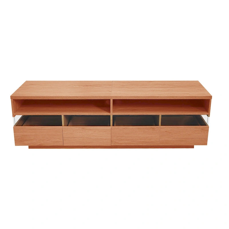 Meuble TV autoportant avec 4 tiroirs, console multimédia avec rangement transparent en acrylique pour téléviseurs jusqu'à 75 pouces