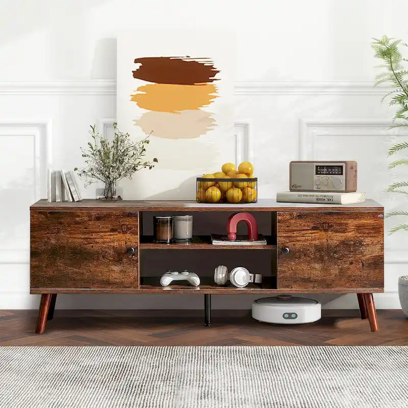 Meuble TV avec rangement pour centre de divertissement 50/55/60 pouces, avec 2 armoires et étagères