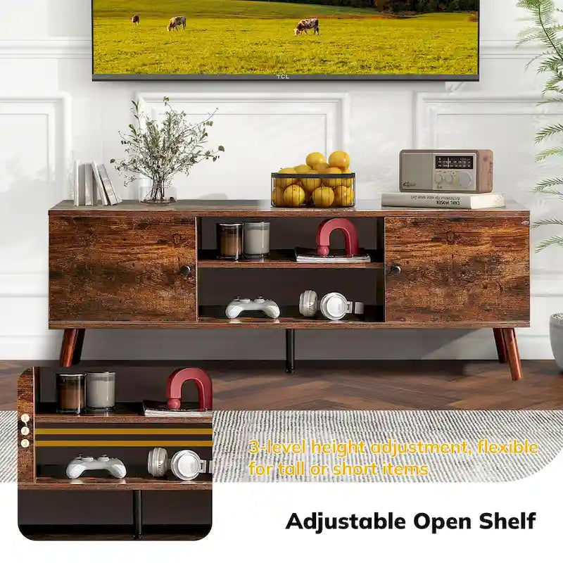 Meuble TV avec rangement pour centre de divertissement 50/55/60 pouces, avec 2 armoires et étagères