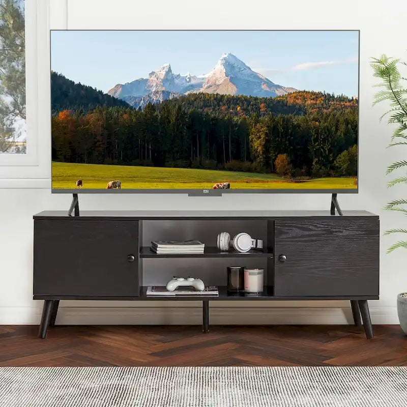 Meuble TV avec rangement pour centre de divertissement 50/55/60 pouces, avec 2 armoires et étagères