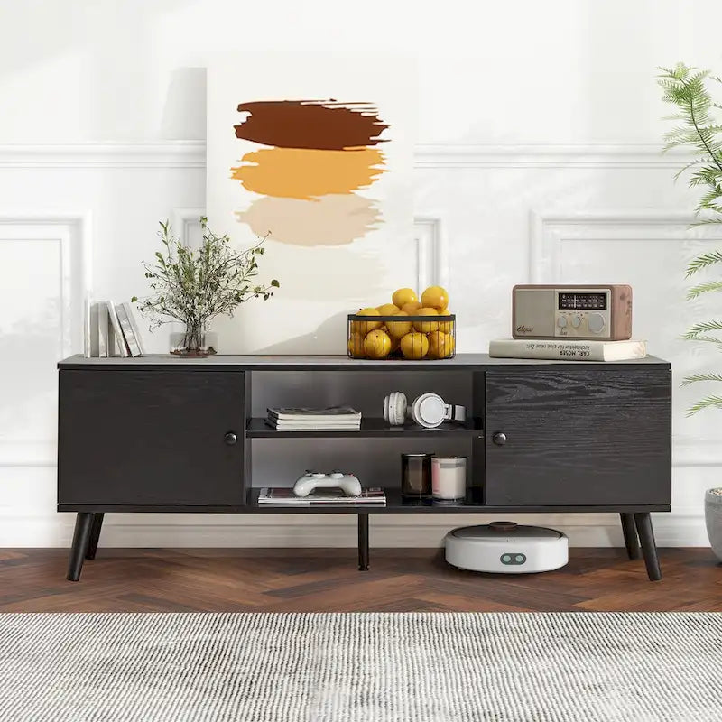 Meuble TV avec rangement pour centre de divertissement 50/55/60 pouces, avec 2 armoires et étagères